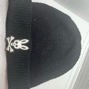 Psycho Bunny Black Beanie with Skull and Bunny Patch